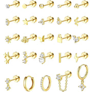 Bobisty 1pc Surgical Stainless Steel Earrings Dainty Flat Back Stud Hoop Cartilage For Sensitive Ears Women