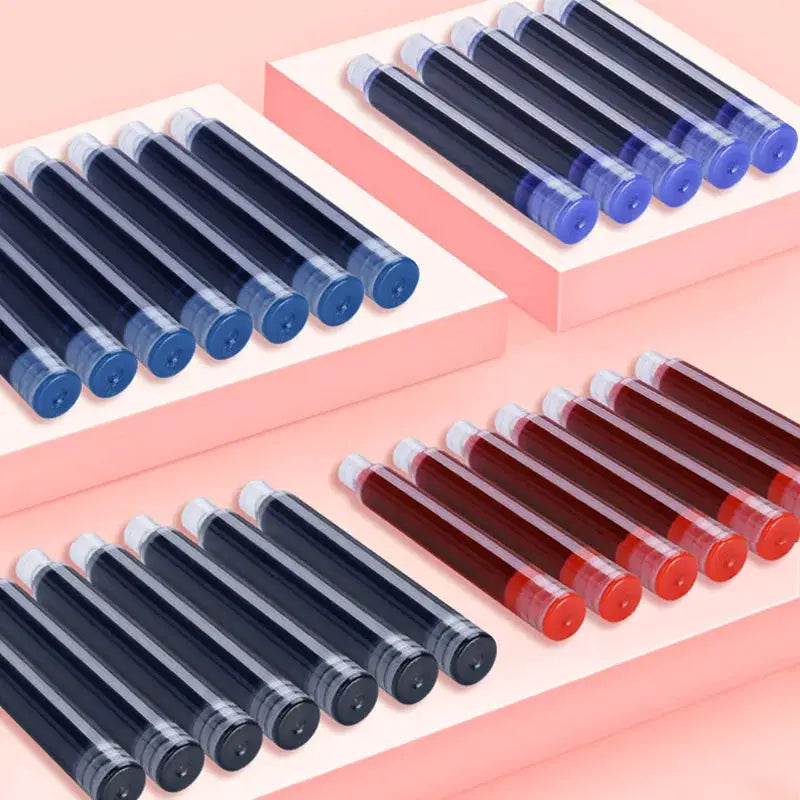 50pcs fountain pen ink refills set in black, blue and red; large-capacity calligraphy practice for students