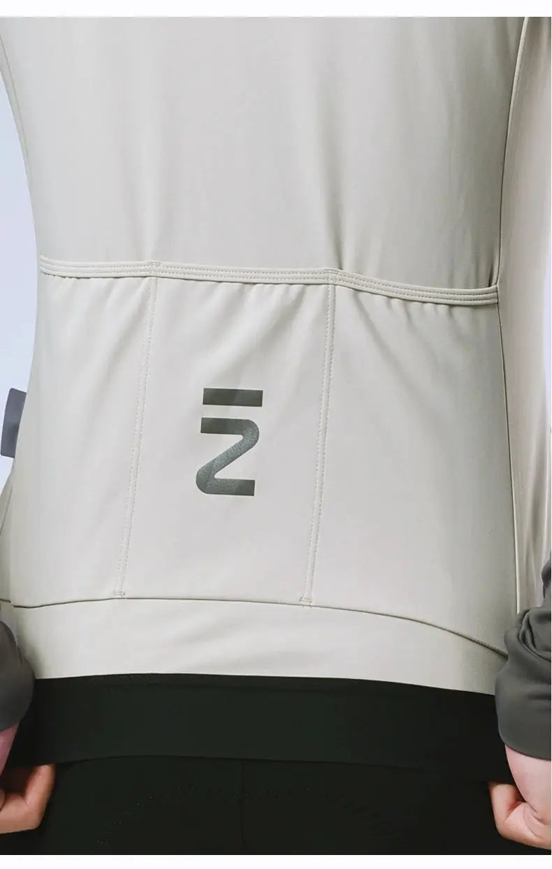 INBIKE winter cycling jacket for men in light gray fleece with long sleeves and back logo detail