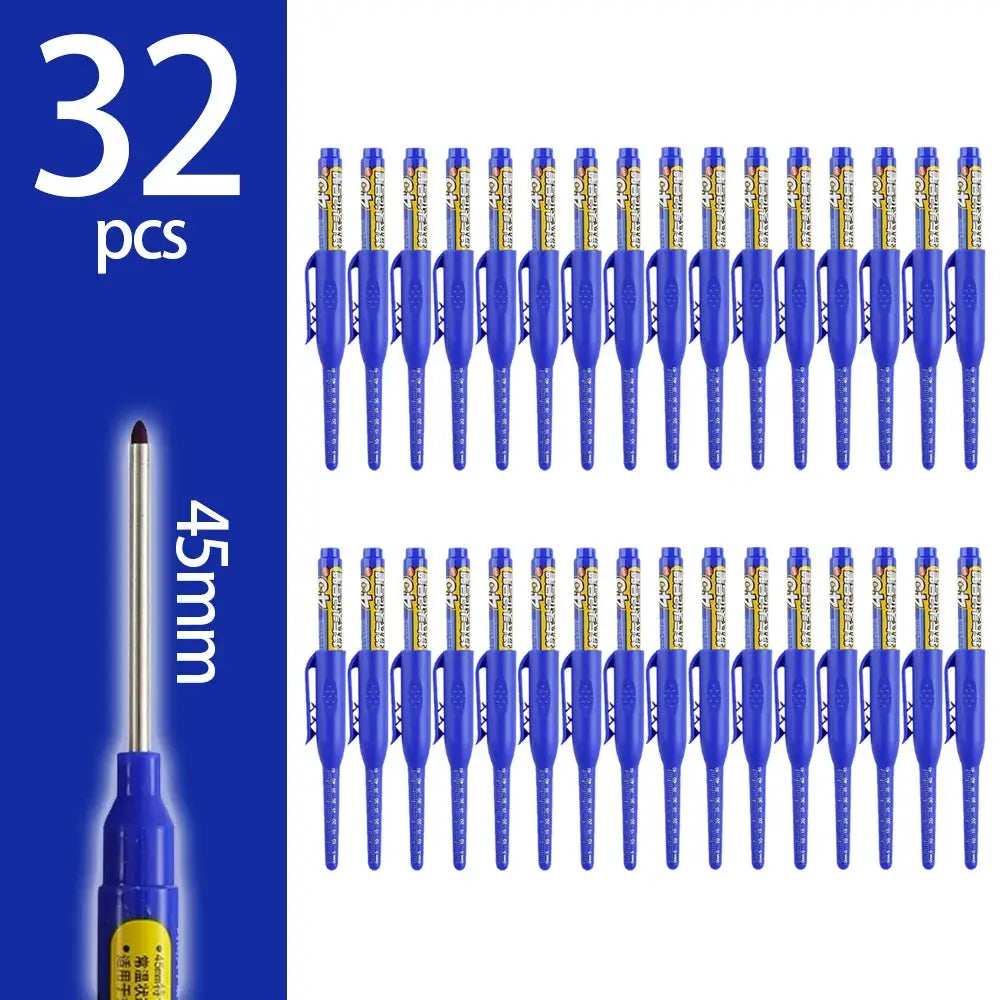 Carpenter marker pens, 32 blue nib-head markers, 45mm long for deep-hole marking