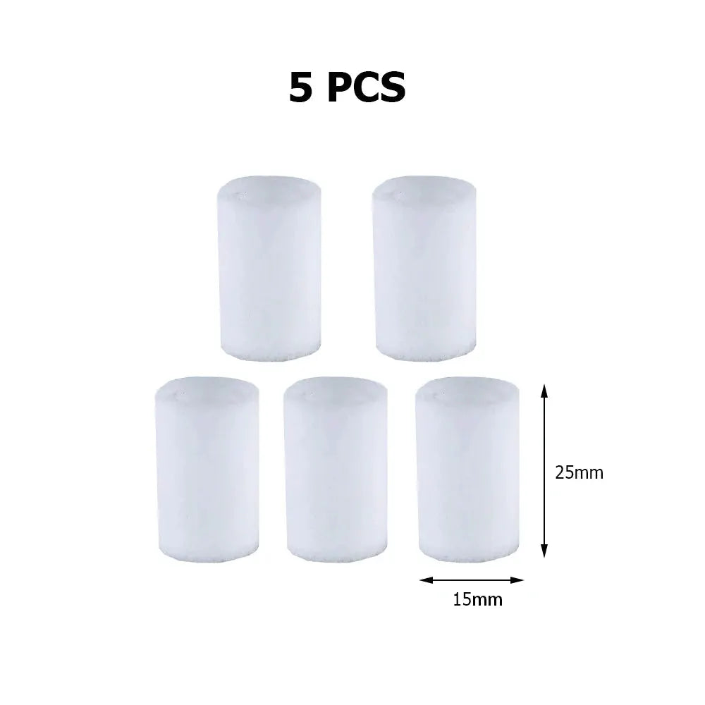 5 pcs white faucet extender filters, cylindrical spacers, 25mm x 15mm