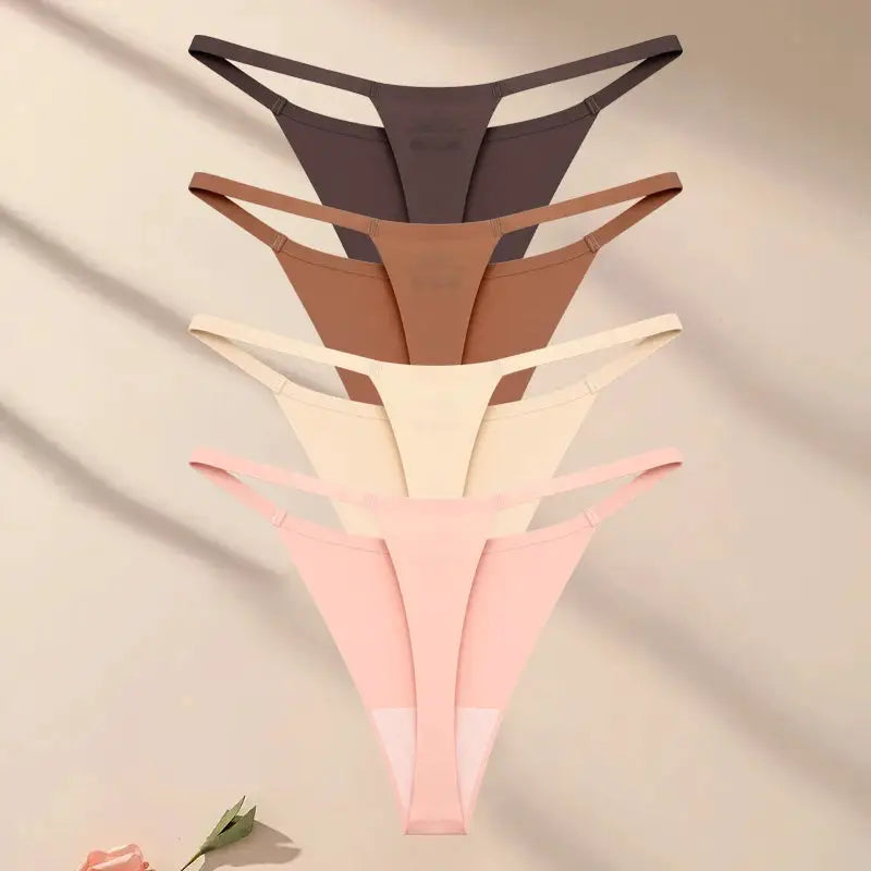 4Pcs Simples Market seamless ultra-thin thong underwear set in black, tan, beige, pink