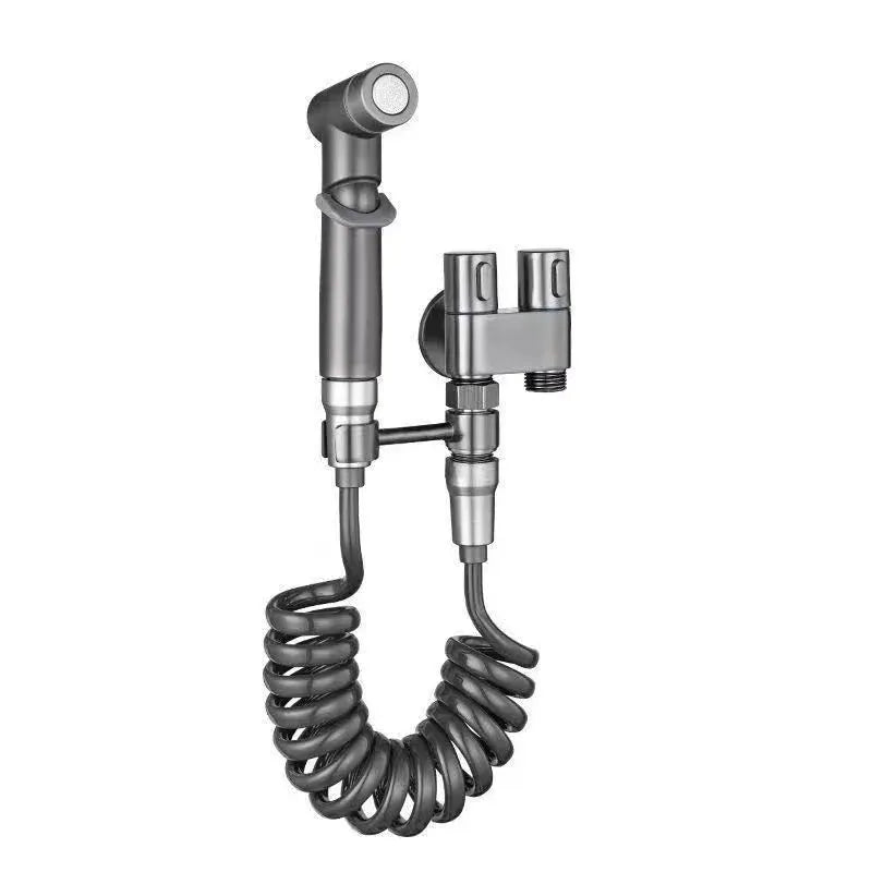Bidet sprayer kit with double outlet angle valve, wall-mounted, Simples Market chrome finish.