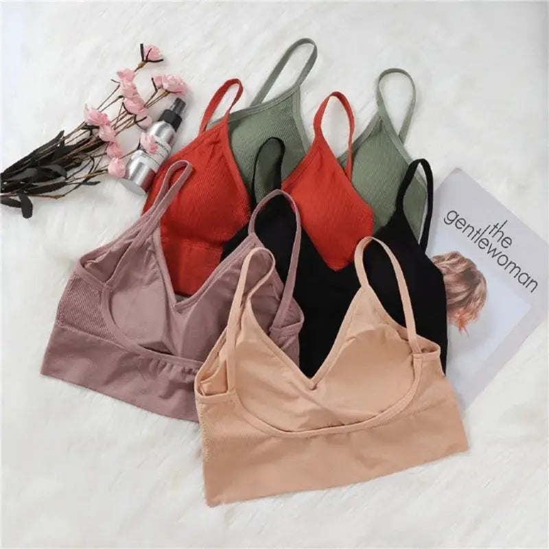 Kit of 6 women's seamless cotton padded bras in beige, mauve, pink, red, black, and green