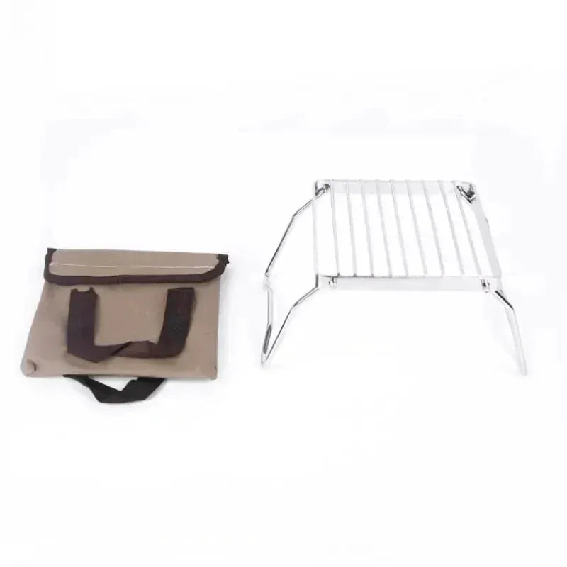 Simples Market outdoor stainless steel stove holder; camping folding mini barbecue rack set with carrying bag