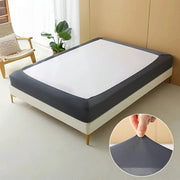 Stretchable Bed Skirt by Simples Market, dark gray sides with white top, non-slip and machine washable