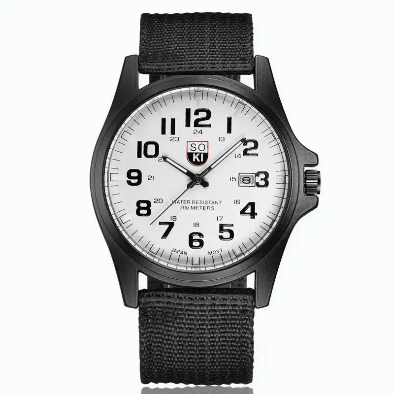 Army Simple Calendar Quartz Men Sports Watch With Complete Calendar And Nylon Band For Everyday Durability