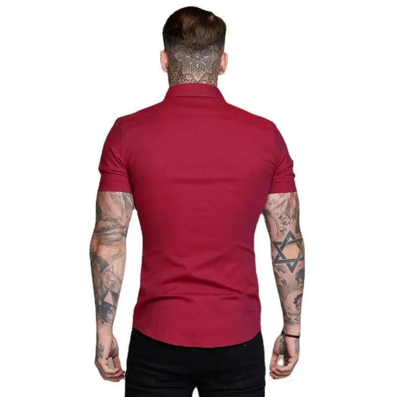 Slim-fit red short-sleeve dress shirt for men, casual luxe style