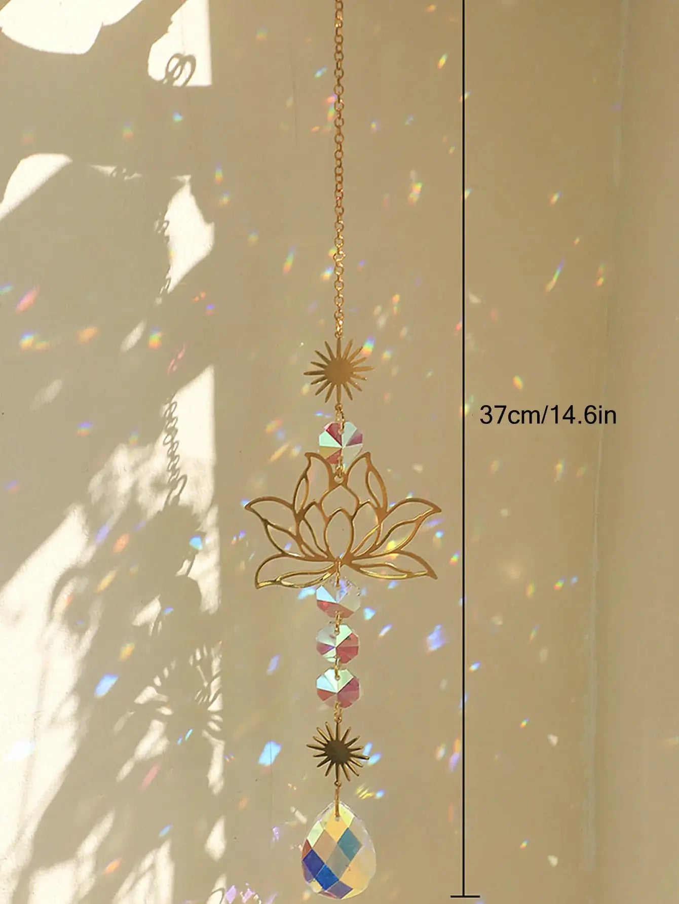 Golden Lotus AB Colorful Water Drop Suncatcher Pendant Crystal Decoration for Garden