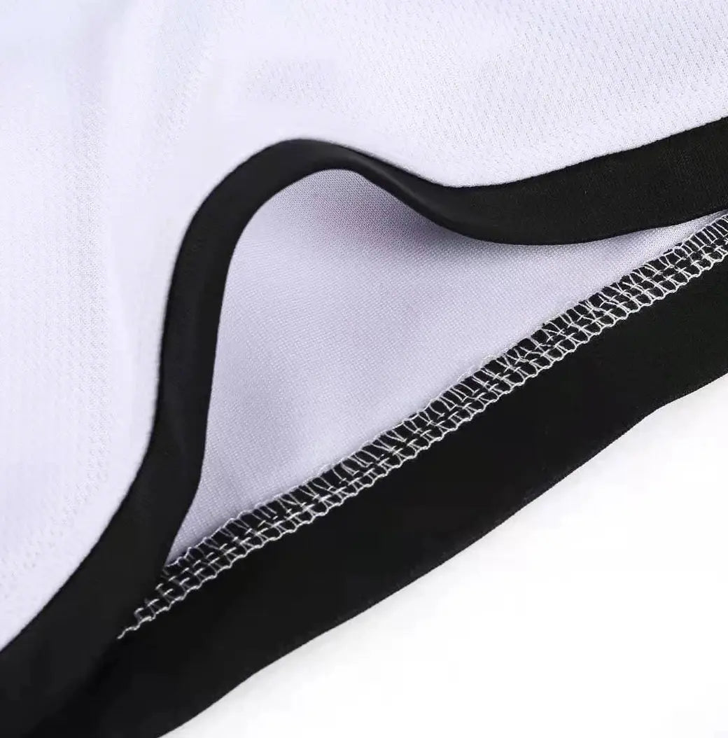 Men's summer sports shorts white with black trim, breathable mesh fabric