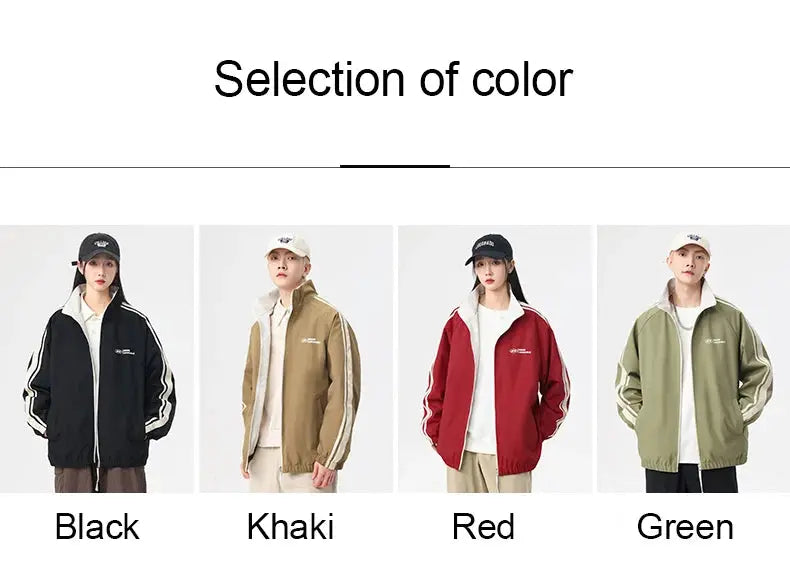 Two-sided reversible windproof jacket for men and women in Black, Khaki, Red, and Green by Simples Market (4 colors)
