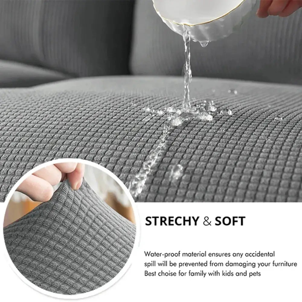 Simples Market waffle jacquard patio sofa cover, grey waterproof elastic slipcover with polar fleece lining