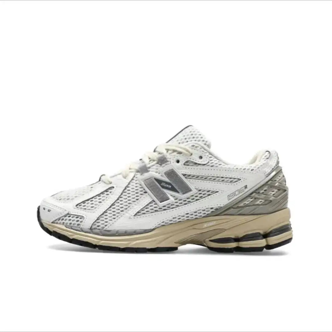 Unisex 1906R retro running shoes, white breathable mesh upper with beige midsole by Simples Market