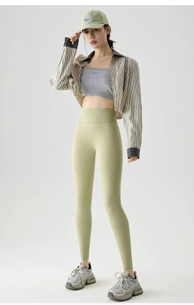BIVIGAOS seamless sharkskin leggings for women, olive-green, high-waist athletic tights for fitness and everyday wear