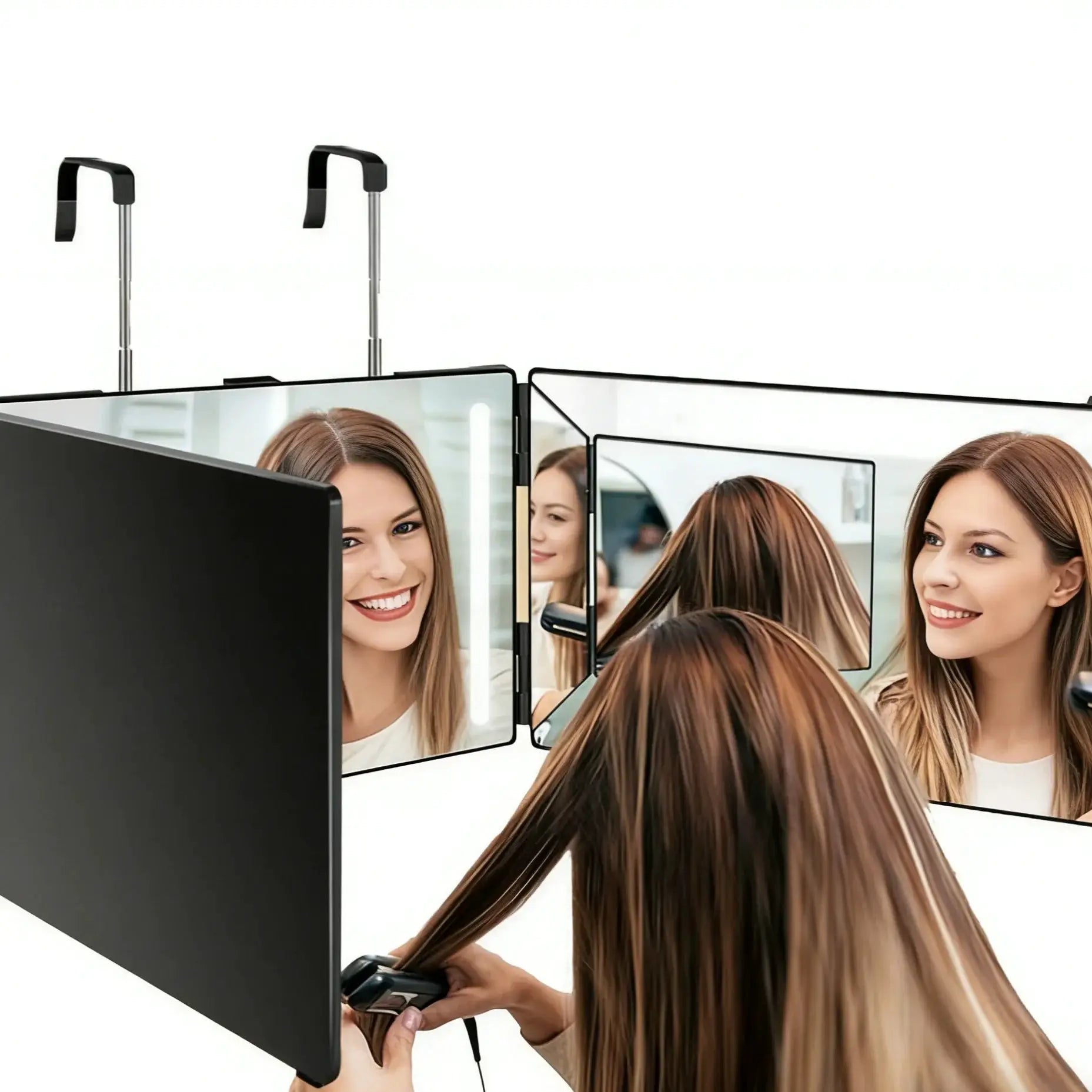 Travel 360 Trifold Makeup Vanity Mirror With Height Adjustable Hook