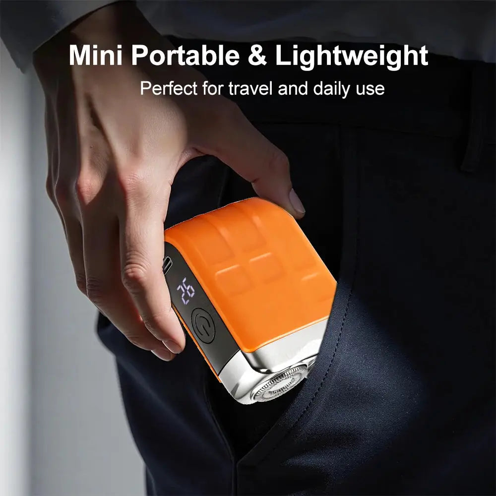 Simples Market mini orange electric shaver for men, portable rechargeable beard trimmer dual blade