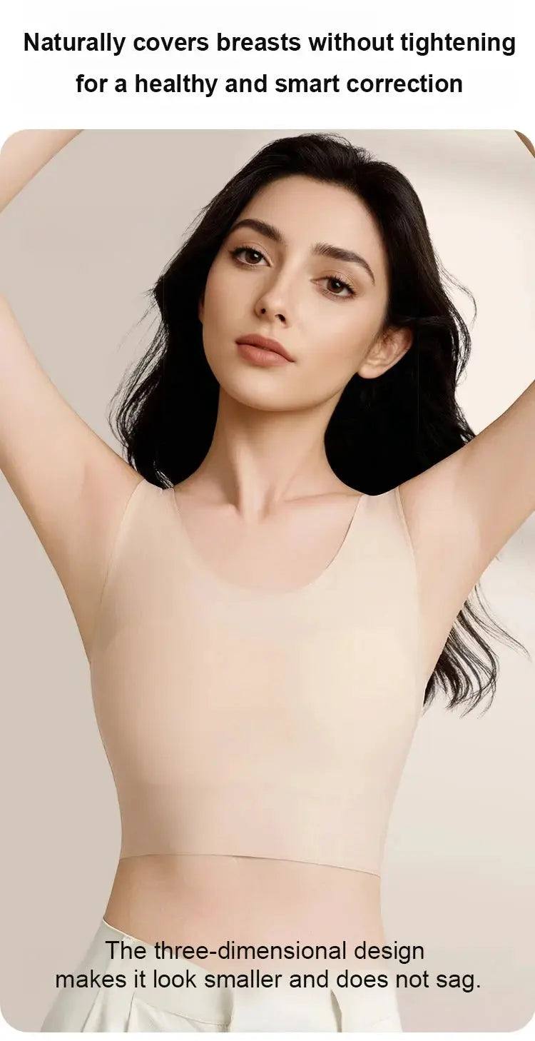 Nude seamless women's undergarment with wide shoulder straps and built-in bra pads