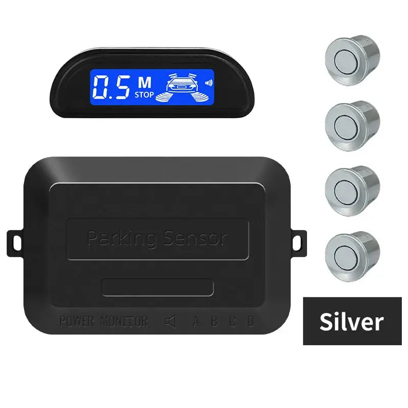 Hippcron car parking sensor kit with 4 silver sensors and backlit blue display by Simples Market