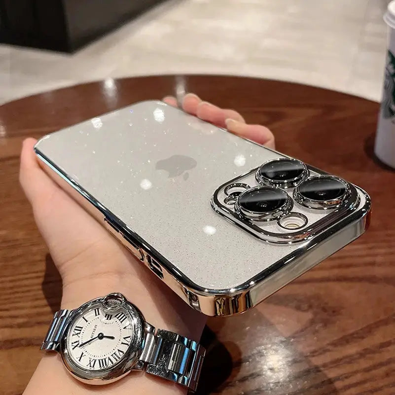 Luxury Glitter Transparent PC Case For iPhone 17 16 15 14 Pro Max 13 11 12 Bling Clear Shockproof Slim Cover
