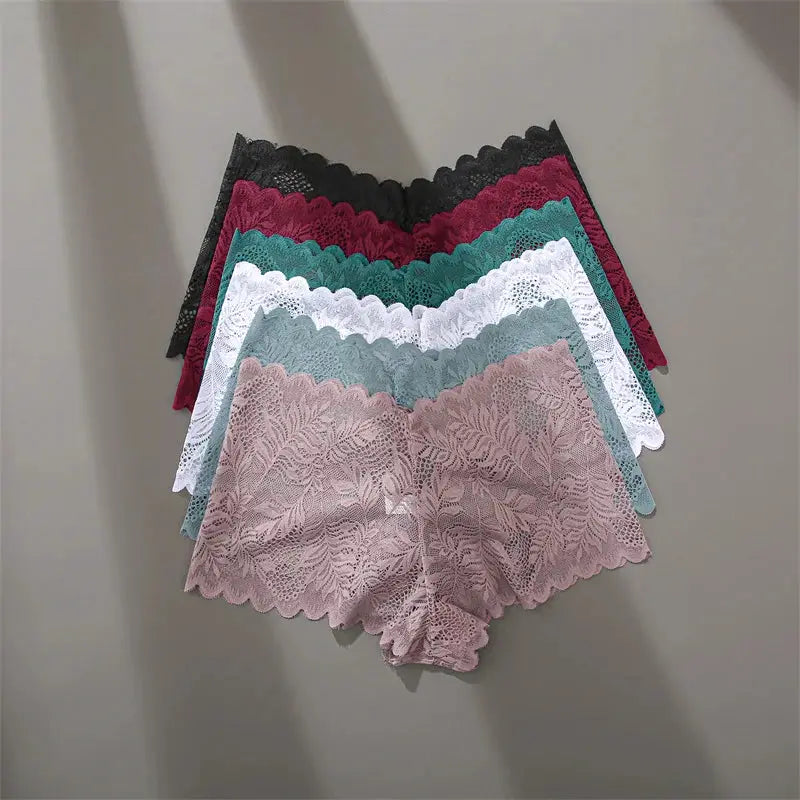 FINETOO lace floral boyshort underwear 4pc set in assorted colors for women, low-rise breathable panties