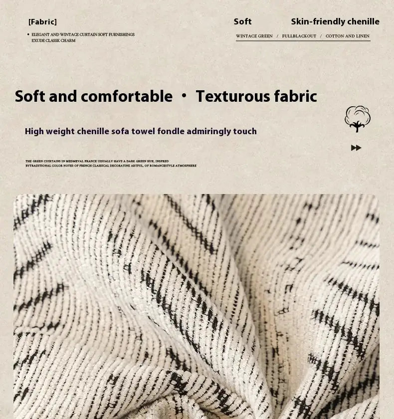 Sofa cover Simples Market fishbone pattern, beige chenille fabric, 3-seater, anti-scratch and stain resistant