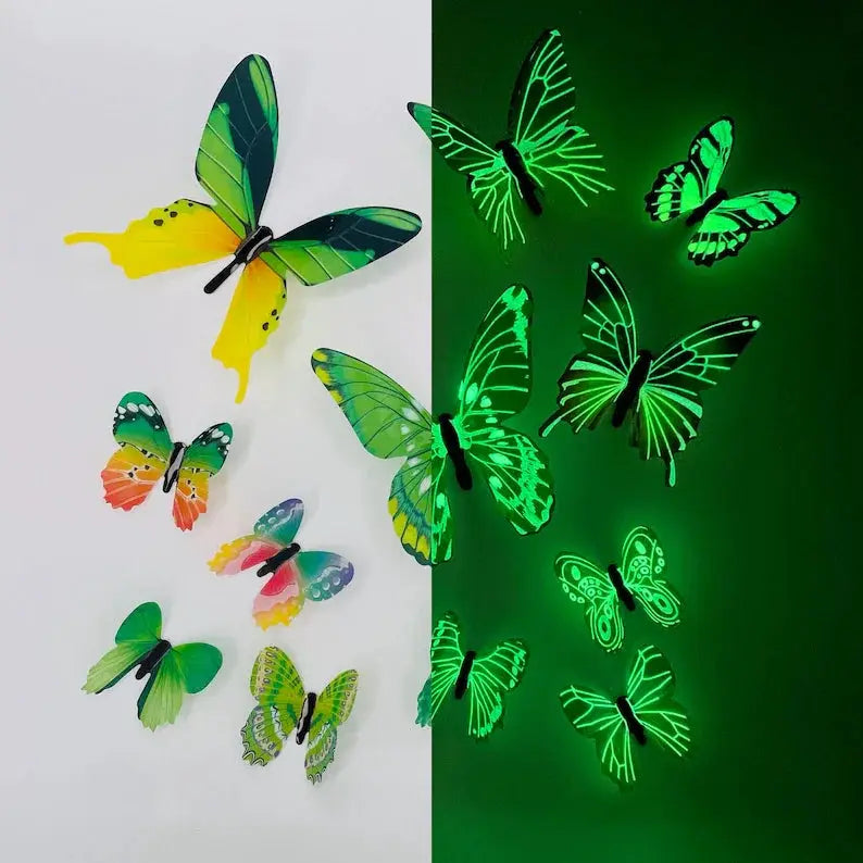 12 Pieces 3D Luminous Butterfly Wall Stickers Set For DIY Decor Modern Wall Art Home Gift
