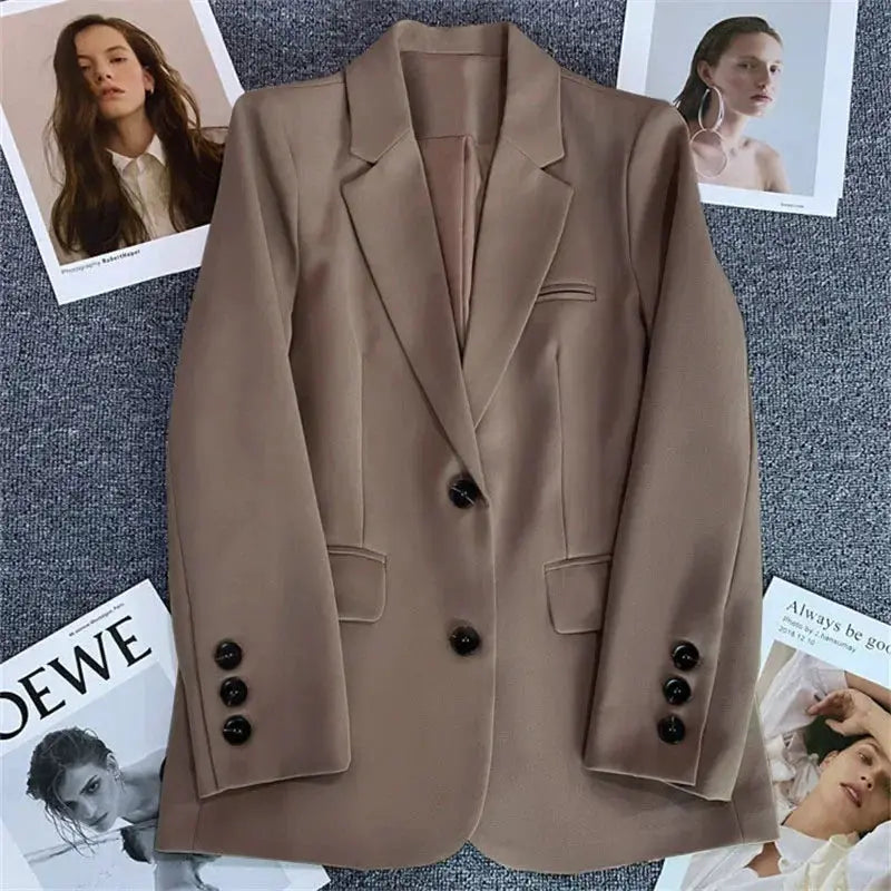 EleganceCo Office Lady Blazer For Women Slim Fit Single Button Notched Collar Jacket With Stretch Jersey