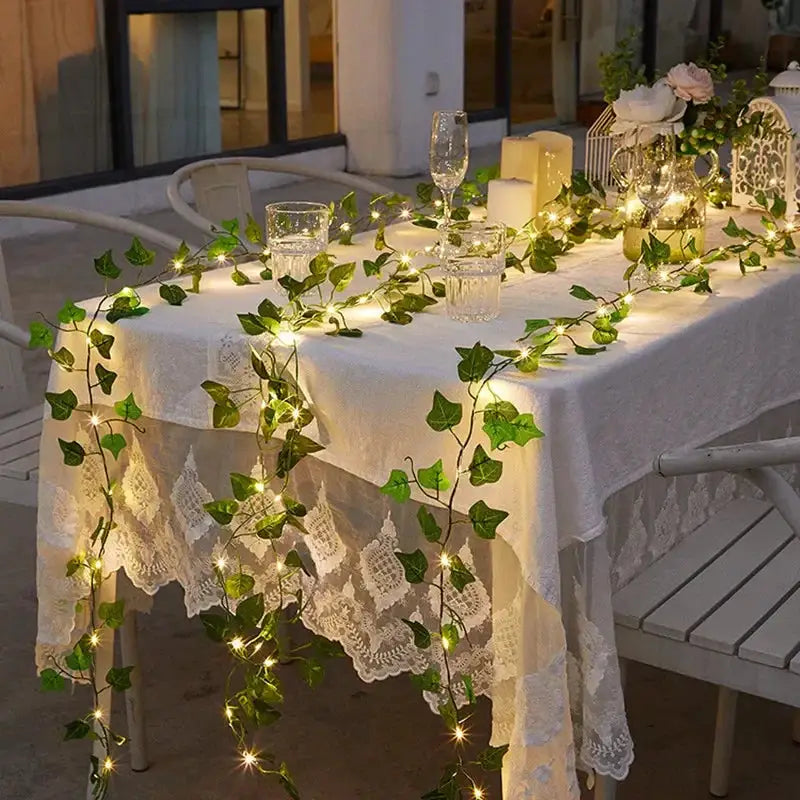 Flower Green Leaf String Lights Artificial Vine Fairy Lights Battery Powered Garland For Christmas Tree Home Decor