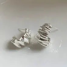 Irregular Wavy Pleated Hoop Earrings For Women Stainless Steel Gold Color Charm Dangle Jewelry Accessories Gift