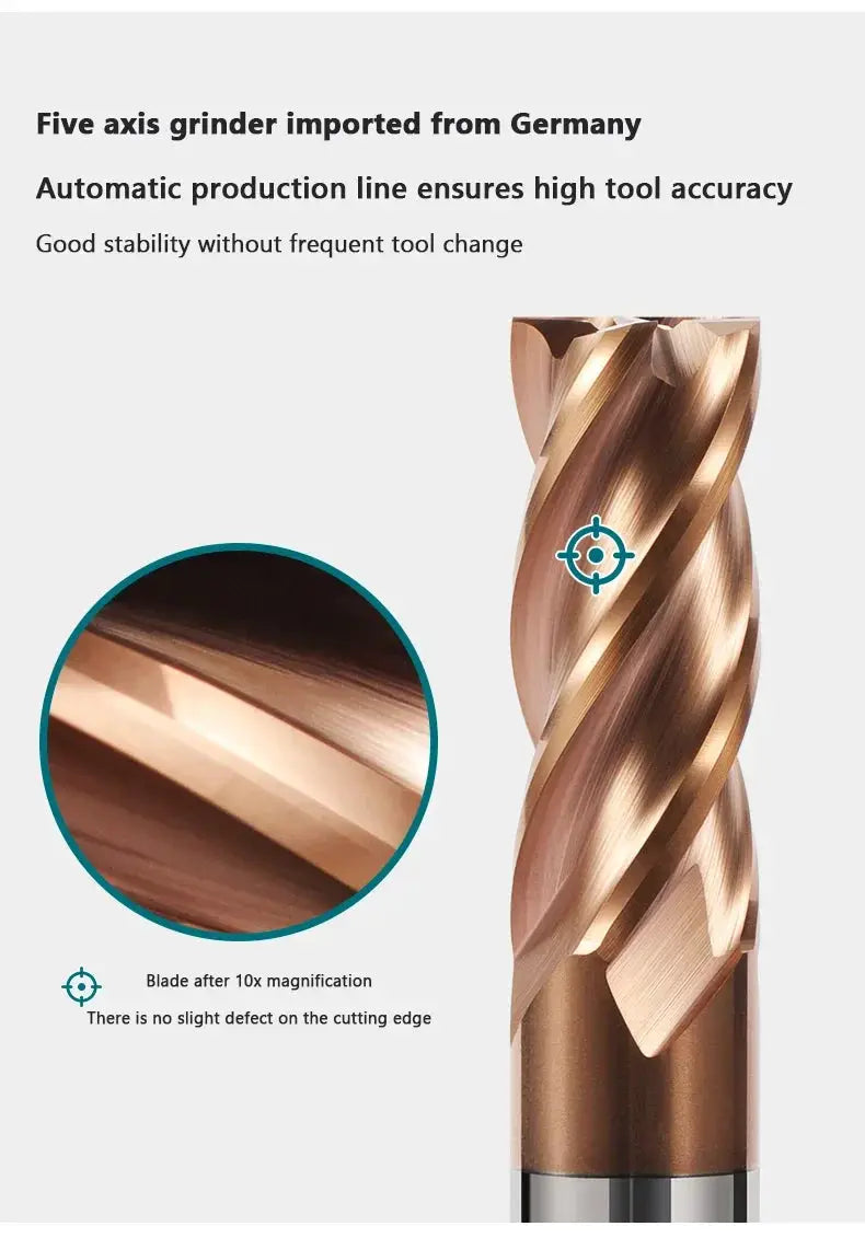 HRC55 4 Flute Carbide End Mill Tungsten Cobalt Cutter NACO4 Nano Coating Hardened Steel Cast Iron CNC Milling 9 To 20 Mm