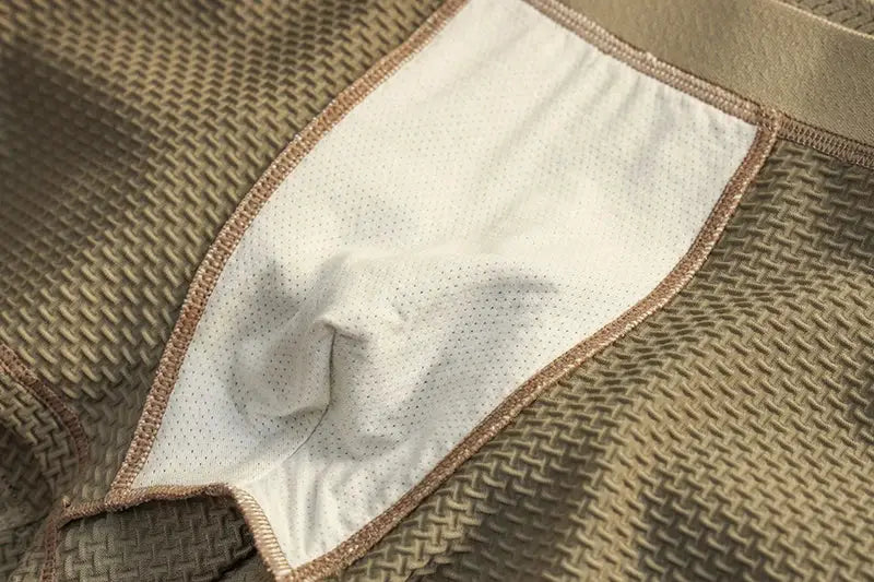 Men's ice-silk boxer shorts white with beige trim, breathable dotted lining