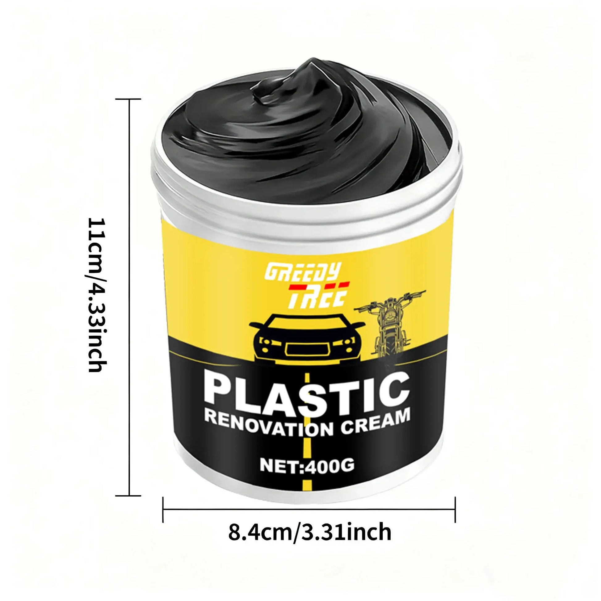 Simples Market 400g heavy-duty car plastic renovation cream in a black container with car graphic