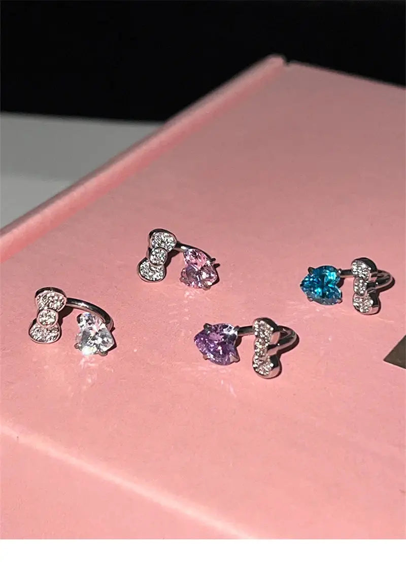 Simples Market 316L stainless steel annular ear bone nails with bowknot heart zircon, set of 5 in assorted colors