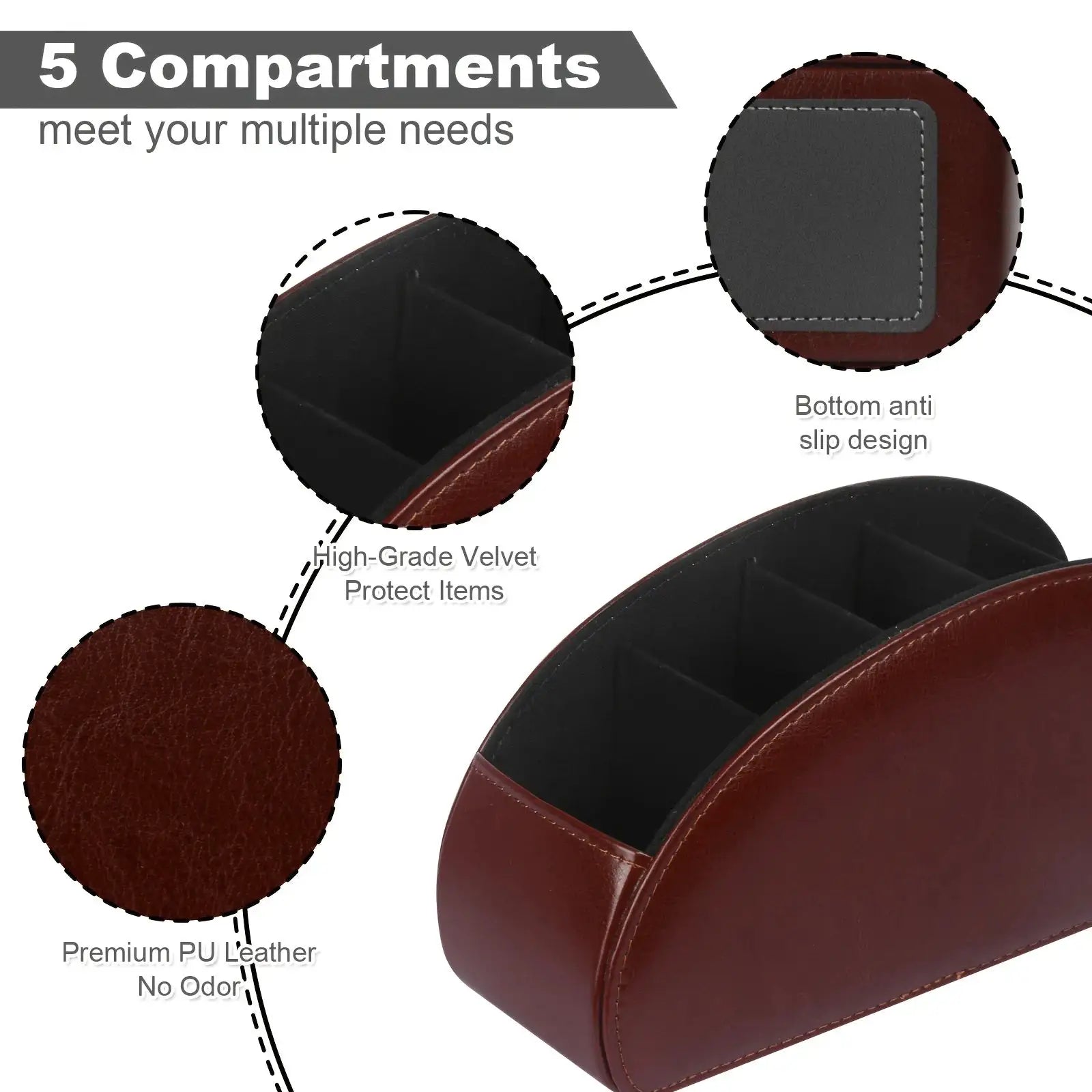Remote Control Holder With Five Compartments For Desktop Organization And Media Device Storage