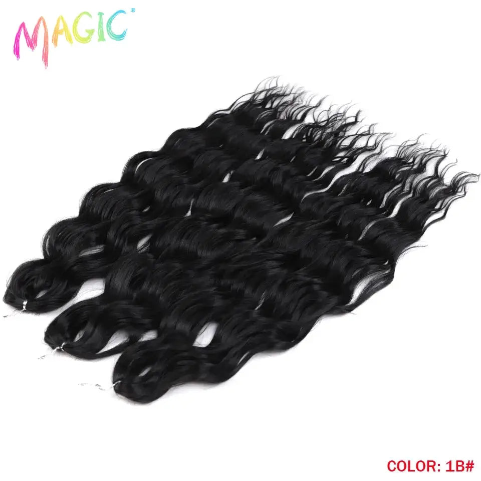 Anna Synthetic Hair 24in water-wave braiding extensions in color 1B black with deep wave style by Simples Market