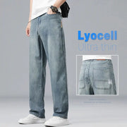 Men's Lyocell jeans by Simples Market in light blue, ultra-thin, loose straight fit.