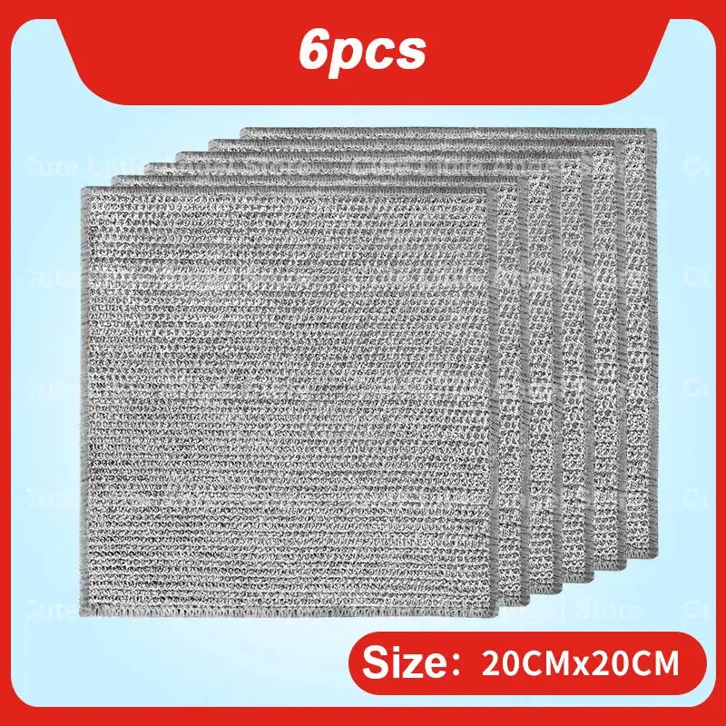 Steel wire cleaning cloths, 6pcs by Simples Market, 20x20 cm silver metal mesh scrubbers for pans and pots