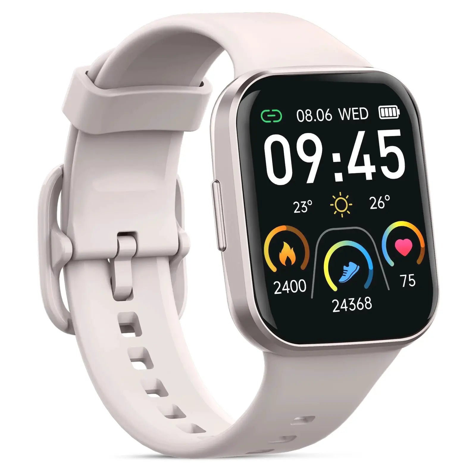 Smart Watch by Simples Market with white band, 1.69-inch touchscreen and fitness tracker