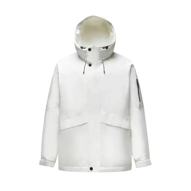 Men's white hooded down jacket, mid-length outerwear