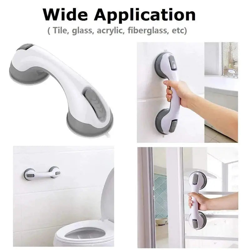 Simples Market shower handle grab bar with Ultra Grip dual locking suction cups in white/gray for bathroom safety