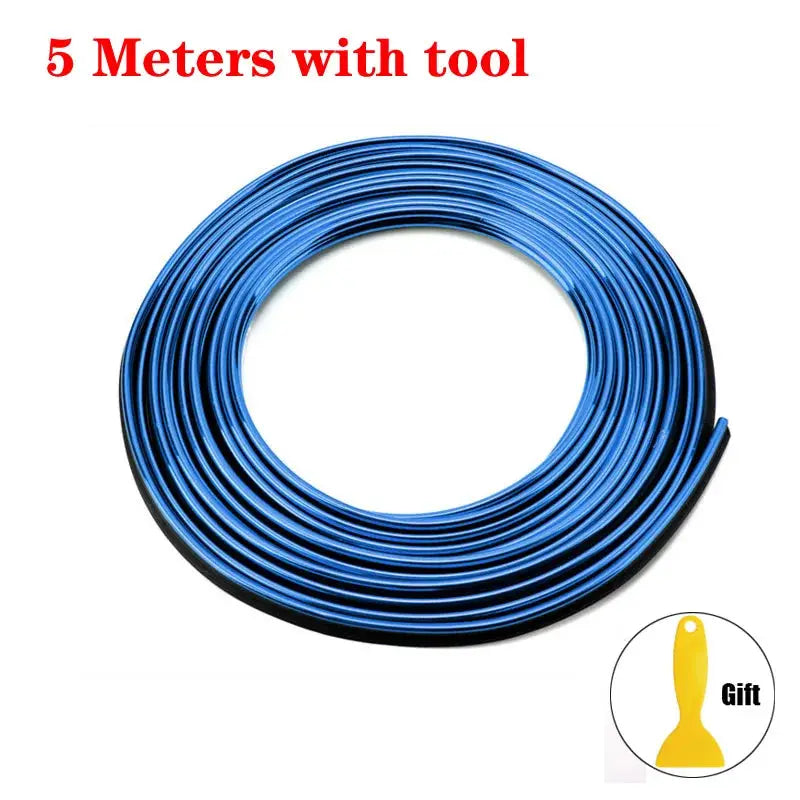 Car moulding trim coil, blue, 5 meters, universal interior auto decor with gift tool icon