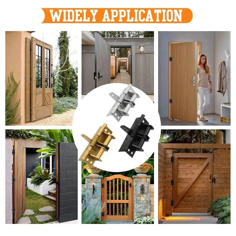 Simples Market 3-in-1 automatic self-closing door hinges with spring, closer and stopper; six doors, three finishes