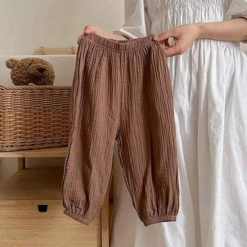 Kids Anti Mosquito Pants Summer Thin Solid Color Loose Casual Trousers Unisex Bloomers For Boys And Girls Ages 4 To 6