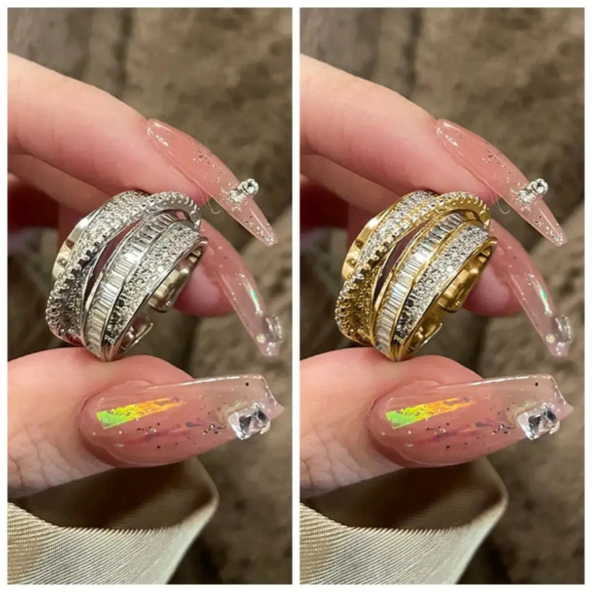 2024 Silver Color Rhinestone Ring Set For Women Multi Layer Winding Zircon Rings Wedding Fashion Jewelry Gift