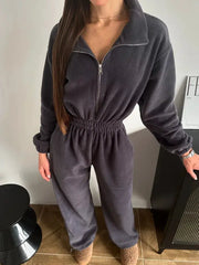 TrendFlow Contrast Color Jumpsuit for Women Sporty Street Style with Stretch Polyester Elastane