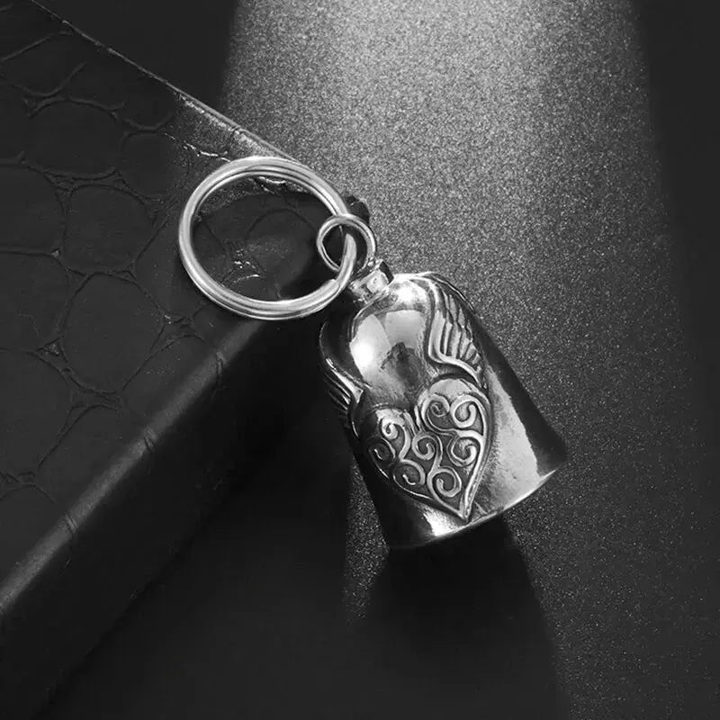 Vintage Silver Tone Angel Wings Bell Pendant For Men Motorcycle Accessories Gift Lucky Jewelry