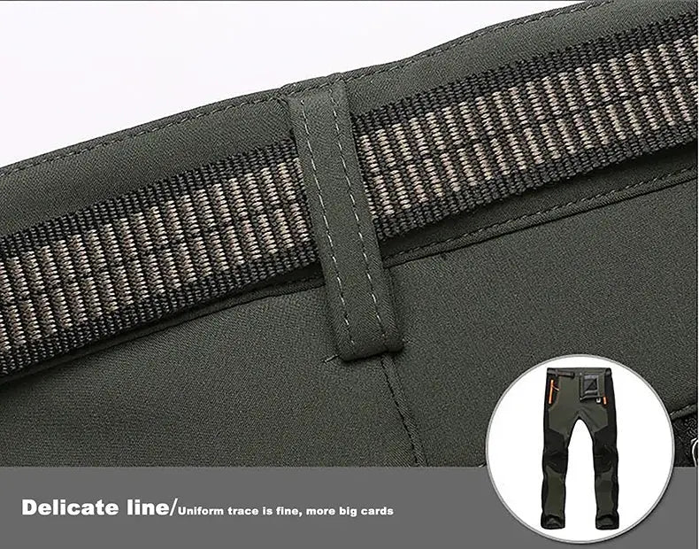 Men's JNLN fleece hiking pants by Simples Market; olive green, waterproof windproof soft-shell trekking trousers.