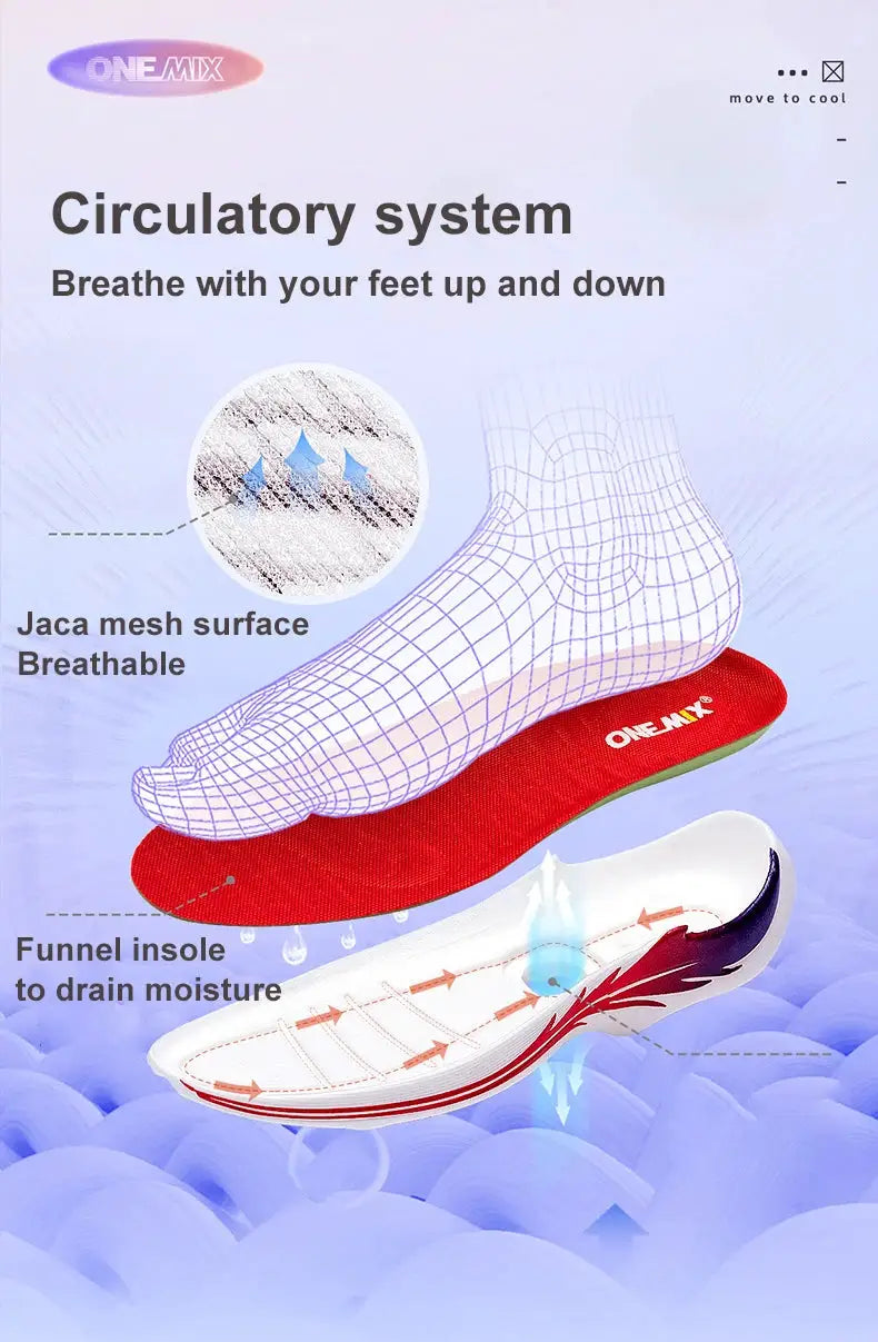 ONEMIX women's air-cushion running shoes with white mesh upper and red insole by Simples Market