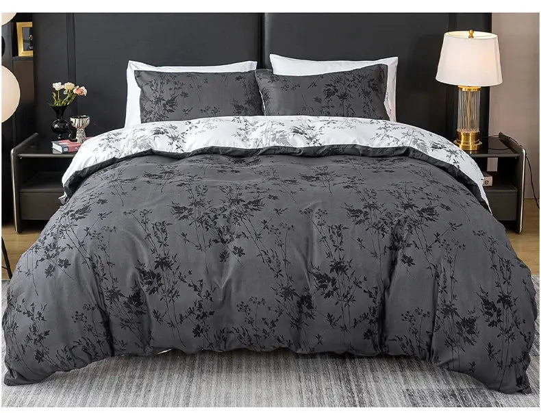 3pc Zhusheng Kongye pattern duvet cover set by Simples Market, dark gray.