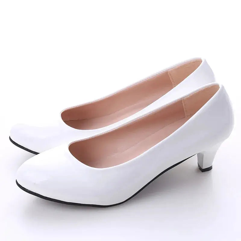 GraceStep Nude Pumps For Women Medium Heel Slip On Dress Shoes Sleek PU Comfort For Office And Parties